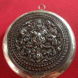Antique sterling silver pendant compact with mirror 2 1/2" diameter