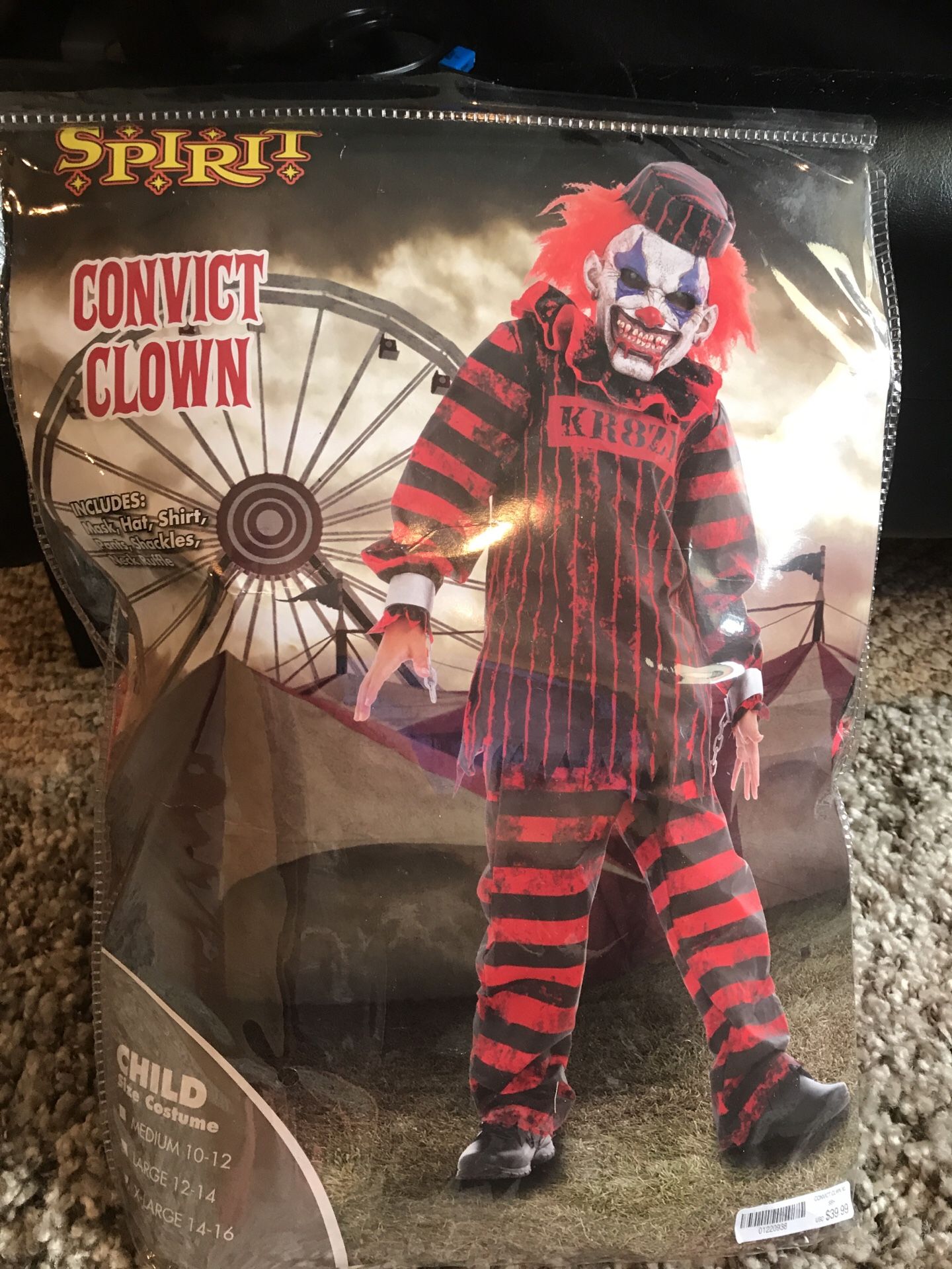 Spirit Halloween Convict Clown Costume 🤡 {Boys- XL}