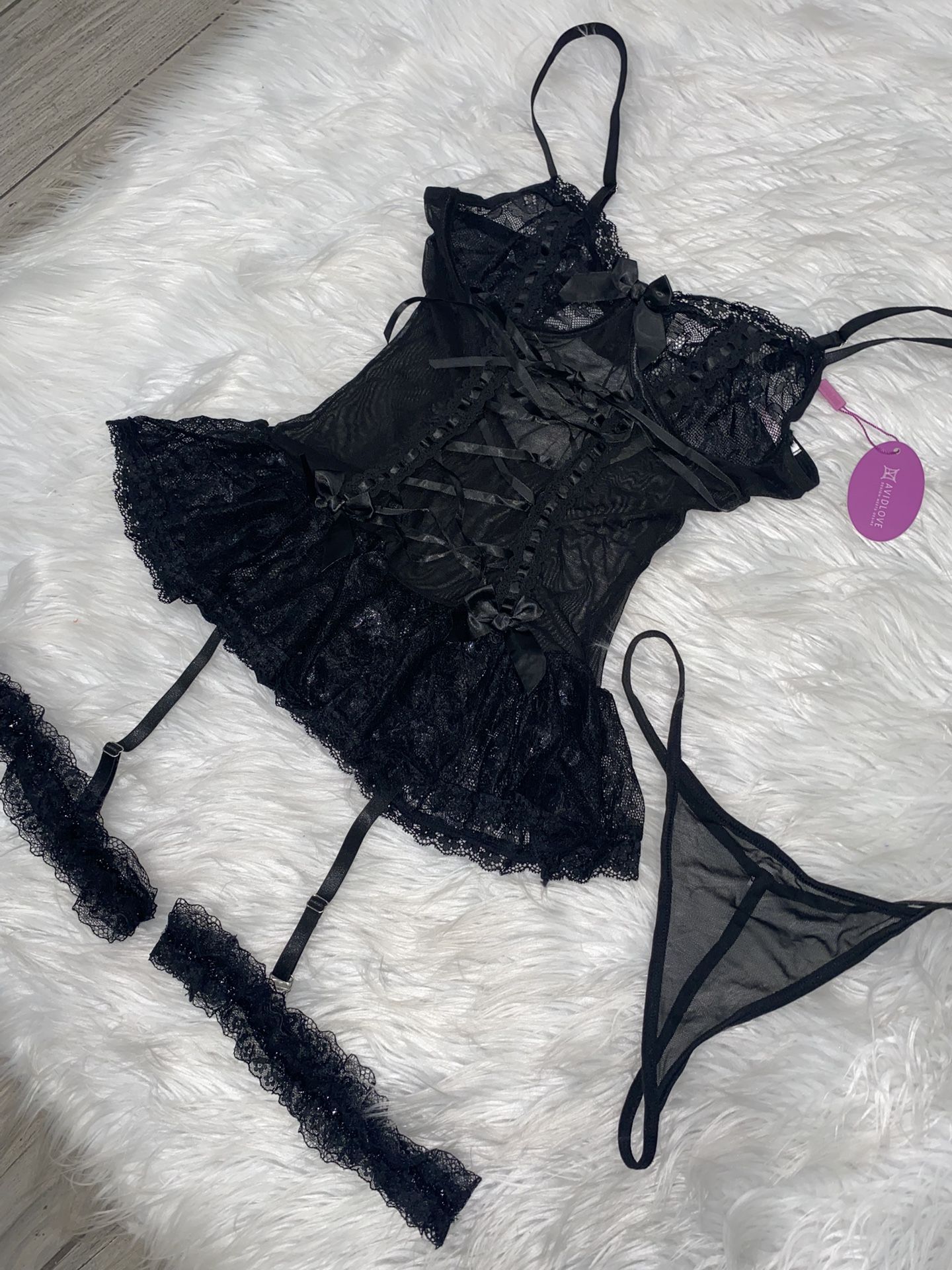 Avidlove Lingerie for Women Lace Bodysuit V Neck Babydoll Lingerie Sleepwear Nightgown