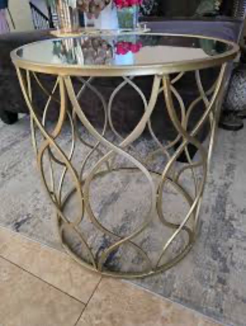 Gold Table With Mirror Glass Top