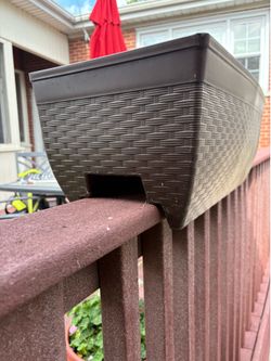 Rectangular chocolate brown deck railing planter