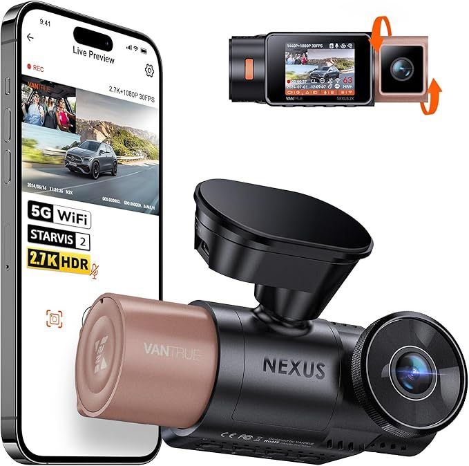 Vantrue N2X 2.7K Front and Inside Dual Dash Cam, 5G WiFi Dash Camera for Cars W/IR+ HDR Night Vision, 2.5K 60FPS, STARVIS 2 Sensor, GPS, 24/7 Parking