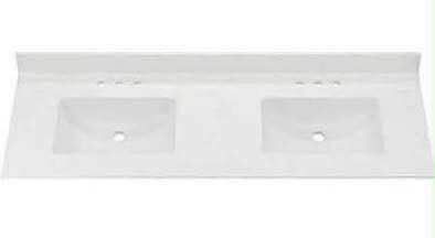 Has Stain Double Sink 61" x 22" Bathroom Vanity Top w/ Integrated Backsplash Undermount Ceramic