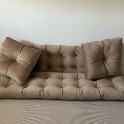 Custom velvet bench and floor cushions