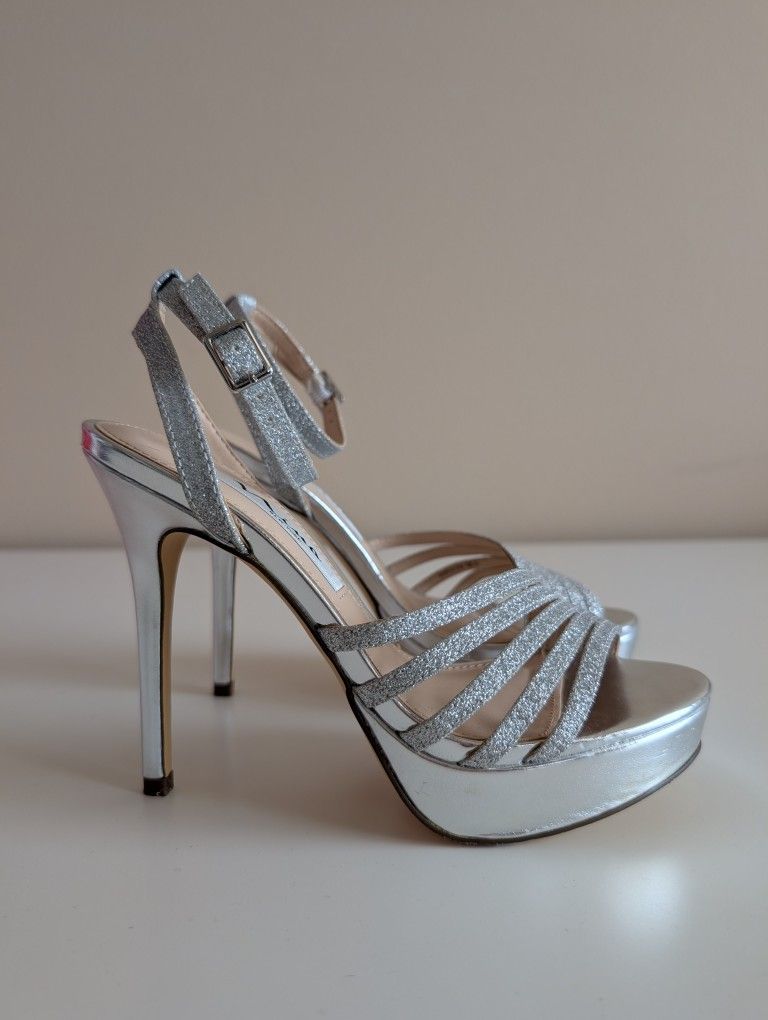 Nina New York Silver Strappy High Heel Sandal - Size 6M