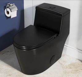 Hanikes 1-Piece 1.1/1.6 GPF Dual Flush Elongated WaterSense Toilet in Black with Map Flush 1000g, So
