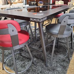 New 7pc Industrial Pub Table Set