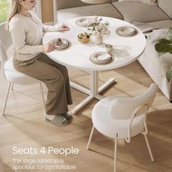 Round Dining Table, Small Kitchen Table for 4 People, Farmhouse Style, Water-Resistant Surface, 80 cm Diameter, 74.8 cm Height, for Dining Room, Livin