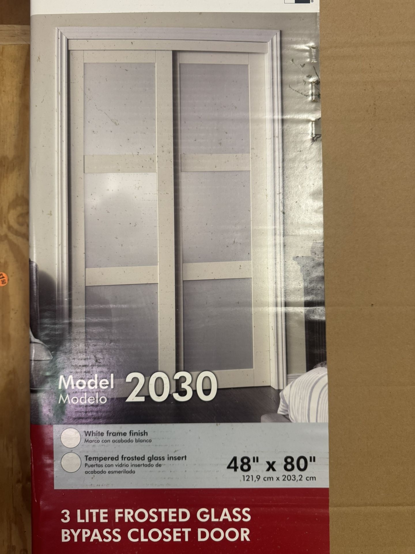Brand New TRUporte 48 in. x 80 in. 2030 Series 3 Lite Tempered Frosted Glass White Composite Interior Sliding Door