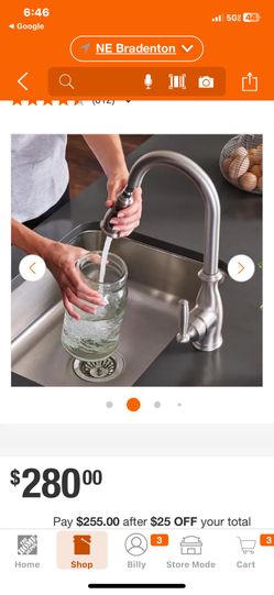 Moen pull out brush, nickel kitchen faucet with buttons on pull out for different pressures. Brand new never used.