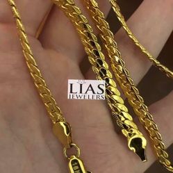New 18k Yellow Gold Cuban Link Chain And Bracelet 