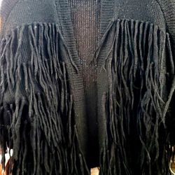H&M Fringe Trimmed Cardigan Sweater Black