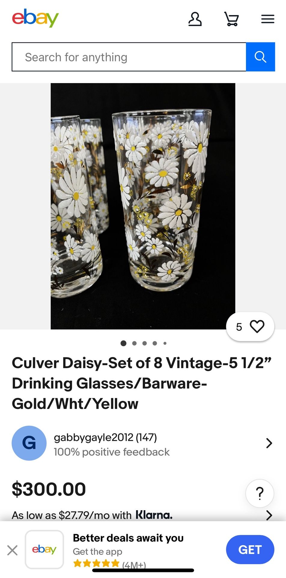 Vintage Barware glass set Culver Ltd Daisy painted enamel 22k gold leaf floral design cocktail glassware bar cart glasses