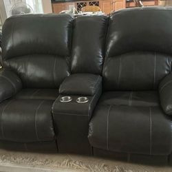 Dark Brown Electric Power Recliner Loveseat 