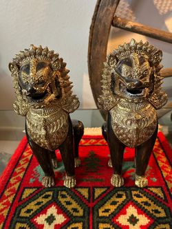 Pareja perros chinos bronce pesado 11 plg muy antiguo