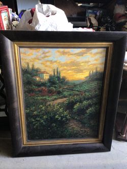 Framed Tuscan Landscape Oil Painting