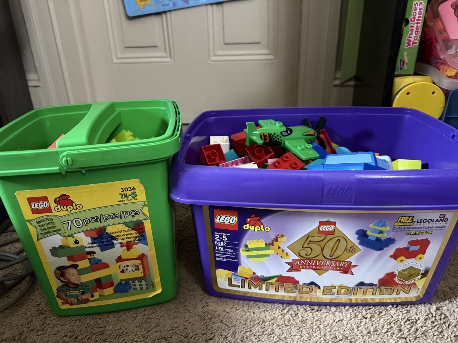 LEGO DUPLO LOT 2 BINS WITH LIDS