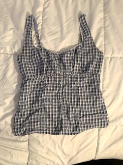 Hollister blue plaid button up top