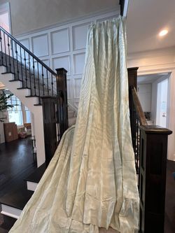 Pair of Custom Made Mint Green Silk Cornices/4 Panels