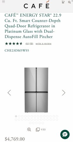 CAFÉ ENERGY STAR 22.9 Cu. Ft. Smart Counter-Depth Quad-Door Refrigerator in Platinum Glass