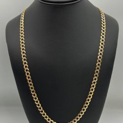 14K solid yellow gold curb style chain 26" 7.2 mm 31.3 grams