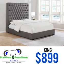 Camille Upholstered King Panel Bed Grey