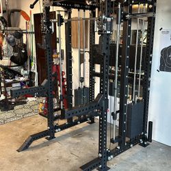 PRO SERIES Ultimate 3-1 Half Rack Functional Trainer w/Smith Machine Bar | 400lb Stack | Gym Equipment | Fitness | Commercial | Squat Rack 