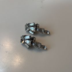 Vintage Clip On Silver Diamond Earrings