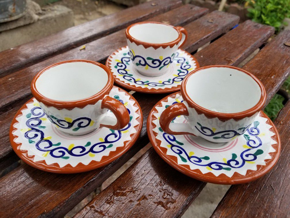Mexican pottery- espresso coffee cups & saucers
