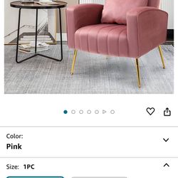 X-VOLSPORT Pink Accent Chair with High Back, Living Room Chairs with Golden Legs, Velvet Armchair Modern Mid Century Vanity Chairs with Armrest for Be