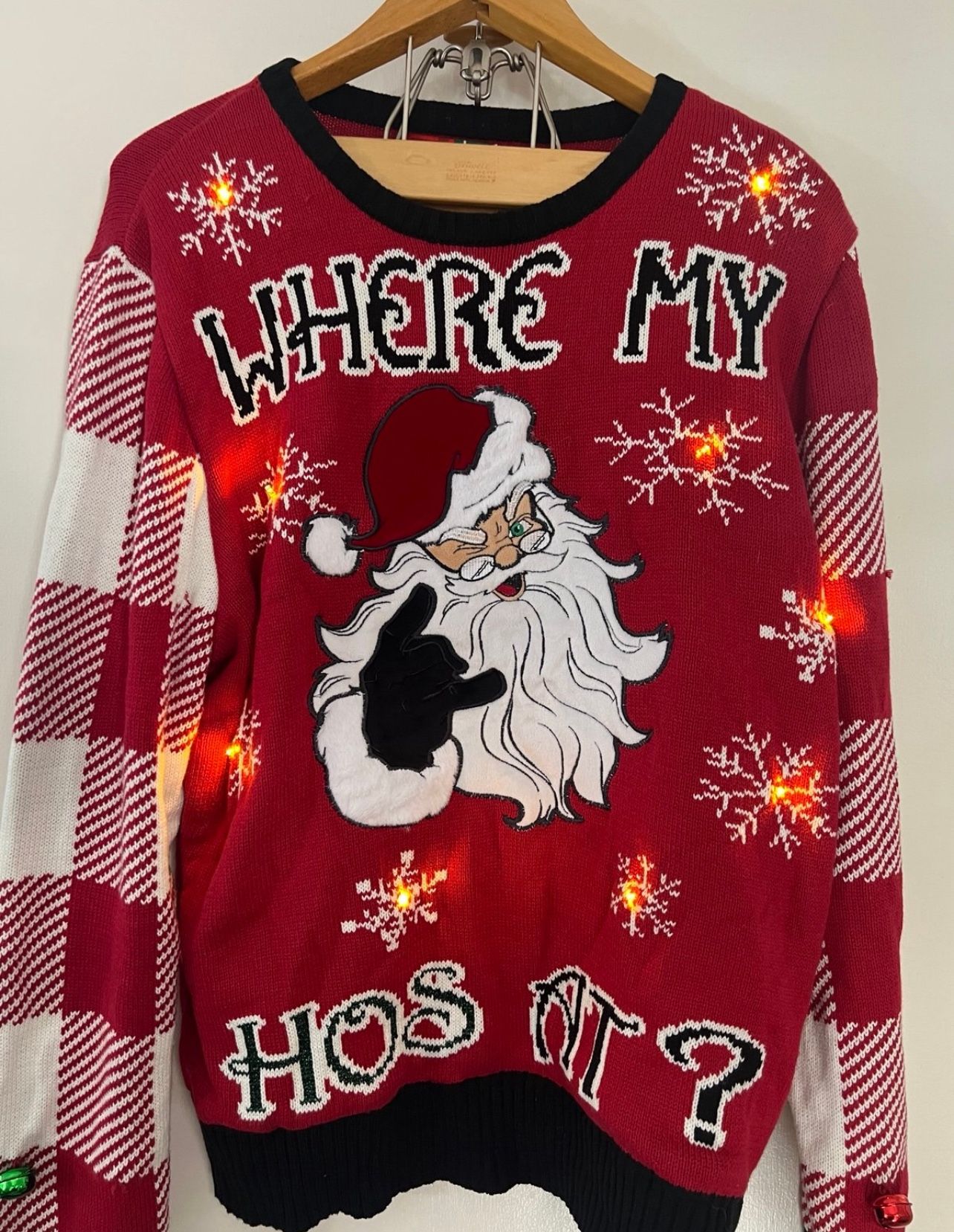 SPENCERS LIGHT UP UGLY CHRISTMAS SWEATER ADULT XLarge Where My Hos At?