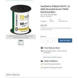 SOUTHWIRE 100 FT AWG STRANDED GREEN THHN CUT ELECTRICAL WIRE