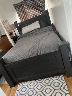Dark Wood Brown Queen Headboard And Frame