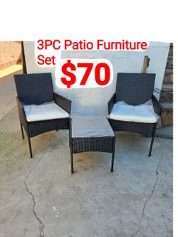 Patio Porch Furniture Set, 3pcs PE Rattan Wicker Chairs with Table Outdoor Garden Furniture Set, Black / Ivory