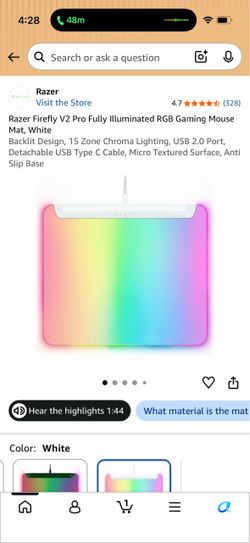 Razer Firefly V2 Pro RGB Gaming Mouse Mat White