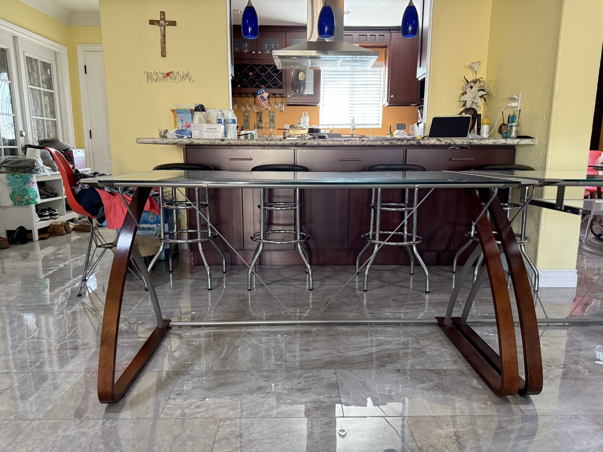 L-Shaped Corner Office Desk (Glass/Wood)