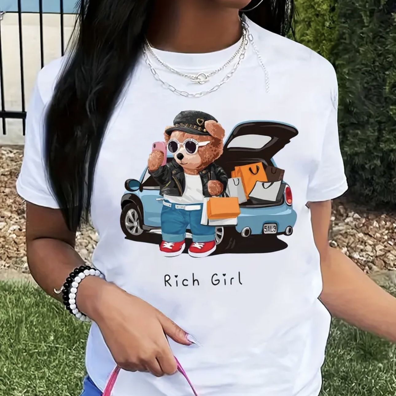 Rich Girl & Bear Print T-shirt