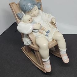Lladro Porcelain Figurine #5448 Naptime Girl Asleep in Rocking Chair 