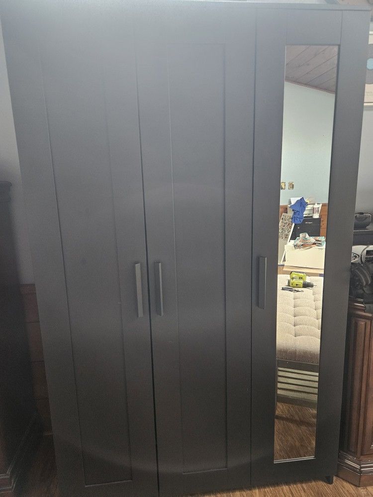 Wardrobe with 3 doors, black, Ikea