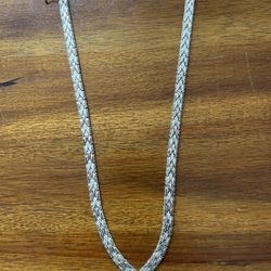 Vintage Sterling Silver 925 ITALY Riccio Mesh Chevron "V" Shaped 17” Necklace