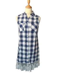 Vintage Gingham Lace-Hem Shirt Dress