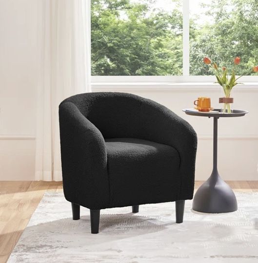 Wayfair Large Black Suede Barrel Accent Club / Lounge Chair