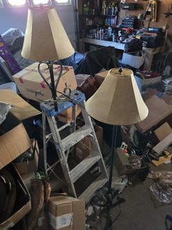Table & Floor Lamp Set Western Style Faux Cowhide And Iron