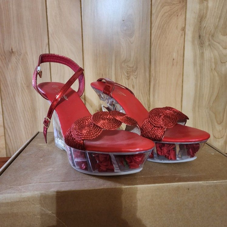 Red Heels Size 9 Roses In Base