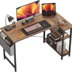 47-Inch L-Shaped Desk with Reversible Storage Shelves, for Home Office Use, Gaming, Study, Or Writing, in a Rustic Brown