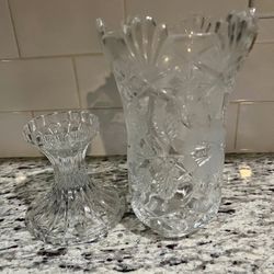 Lead Crystal Imperial 2 Pc Hurricane Candle Holder 