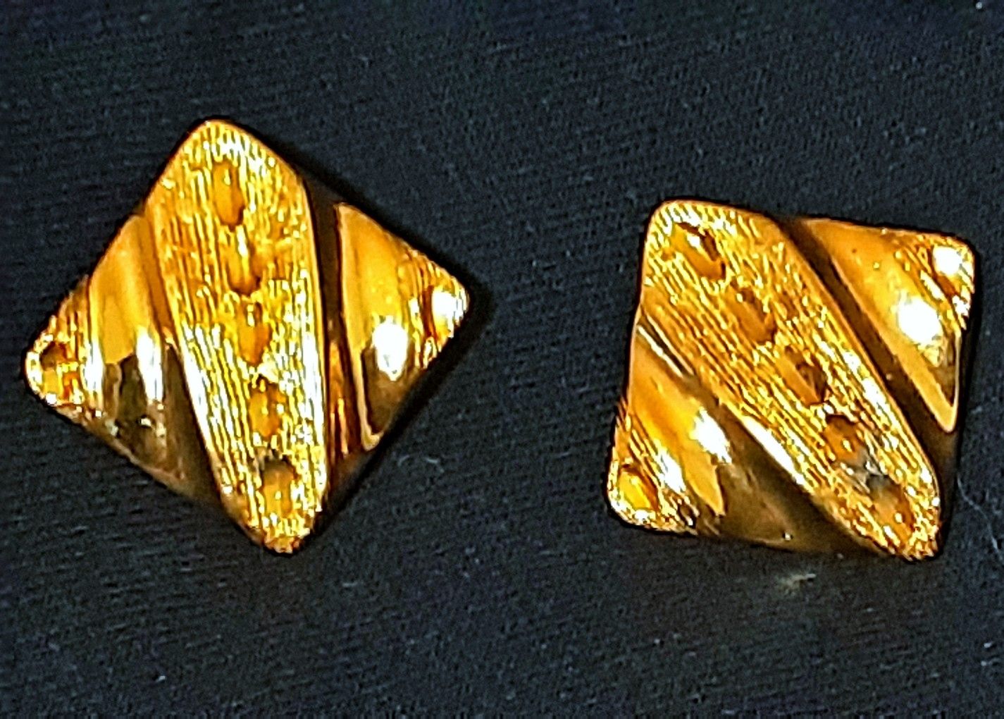 Vintage Goldtone clip on backed earrings unsigned incised designs