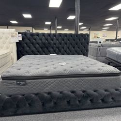 Black Velvet platform bed frame
