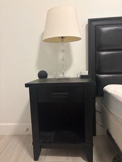 Black Nightstand with Drawer and Open Shelf