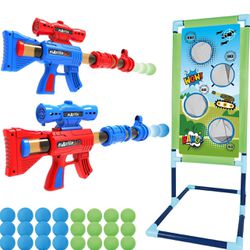 SpringFlower Shooting Game Toy for 5 6 7 8 9 10+ Years Olds Boys,2pk Foam Ball Popper Air Toy Guns with Standing Shooting Target,24 Foam Balls, Ideal 